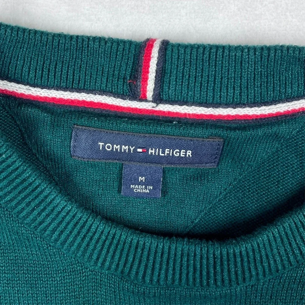 Tommy Hilfiger‎ Sweater Mens Medium Green Varsity Logo Colorblock Cotton 78E2689